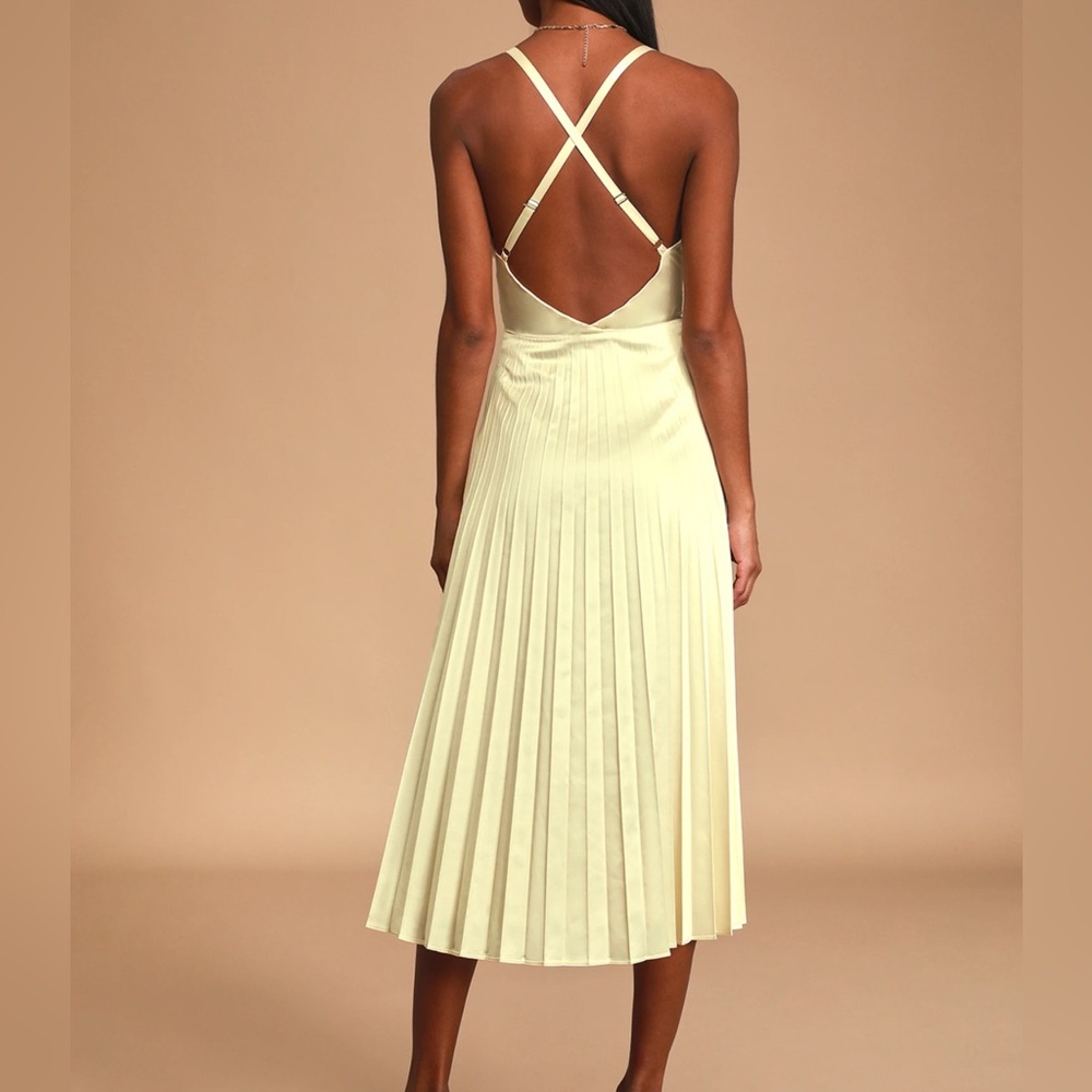 Lulus Give us a Twirl Champagne Satin Pleated Midi Dress - Picture 2 of 11